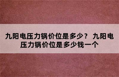 九阳电压力锅价位是多少？ 九阳电压力锅价位是多少钱一个